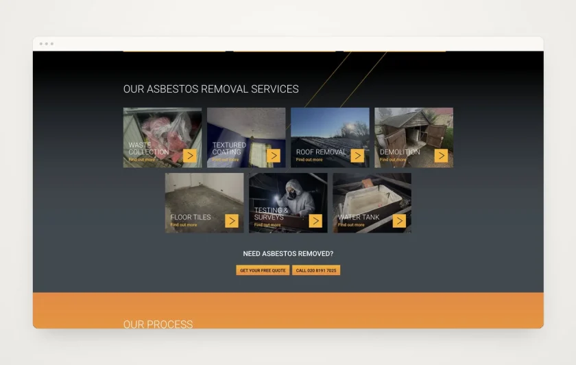 Ridgemore desktop website in a minimal browser frame