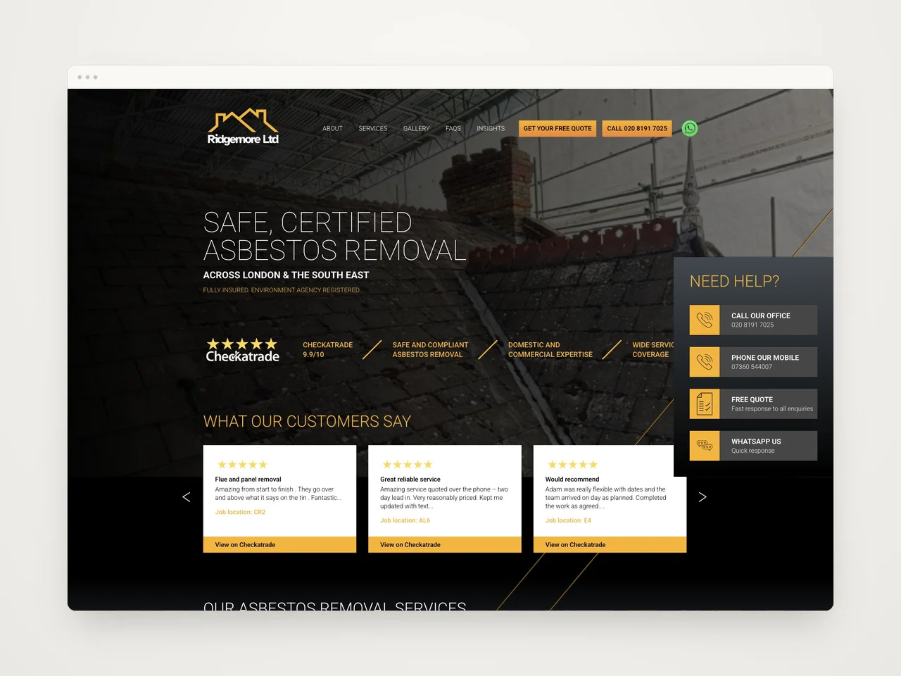 Ridgemore desktop website in a minimal browser frame