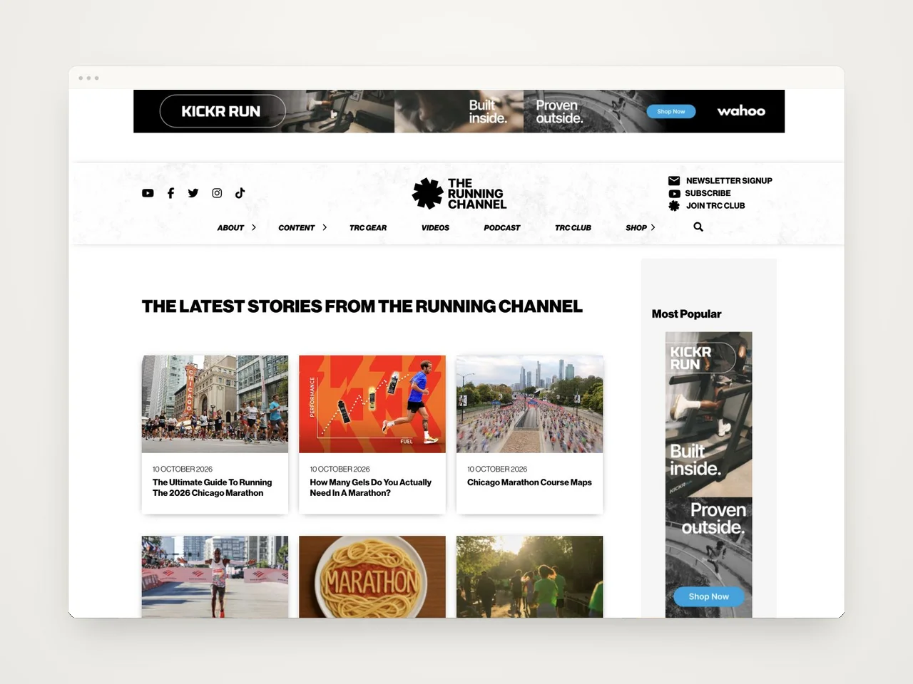 The Running Channel website homepage in a minimal browser frame