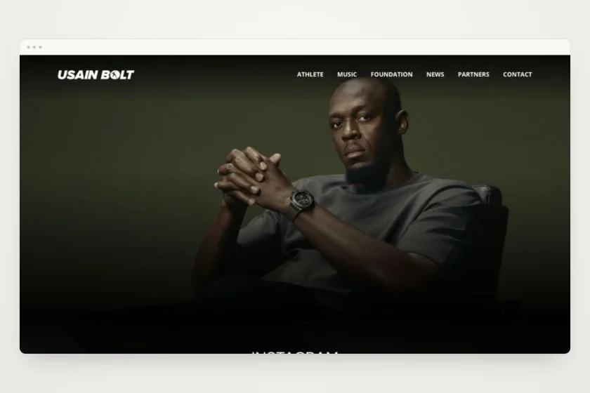 Usain Bolt website in a minimal browser frame