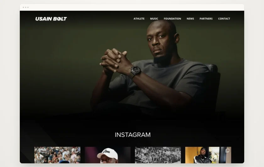 Usain Bolt website shown in a minimal browser frame