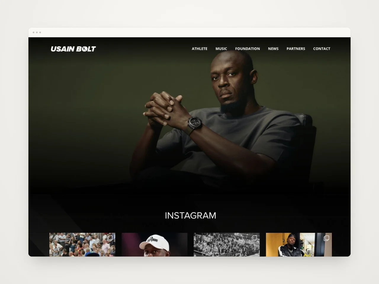 Usain Bolt website shown in a minimal browser frame